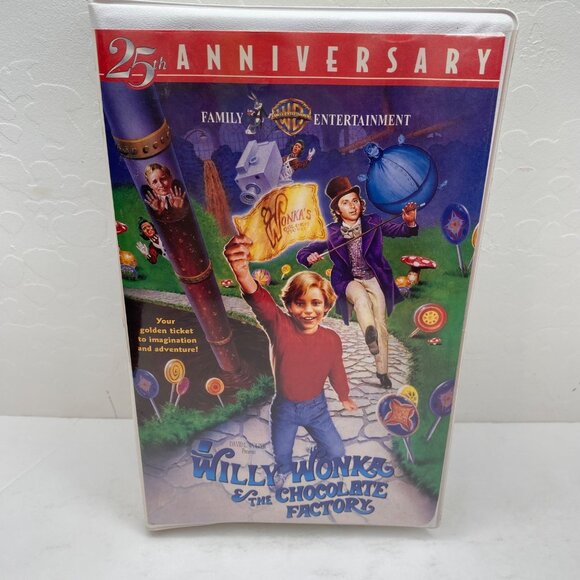 Vintage Willy Wonka & The Chocolate Factory 25th Anniversary VHS Tape Clamshell - Picture 1 of 8